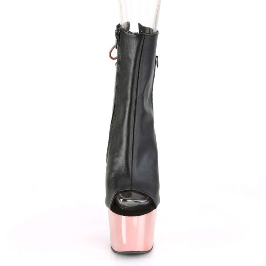 High Heels Pleaser | Pleaser Adore-1018 Black Faux Leather/Rose Gold Chrome