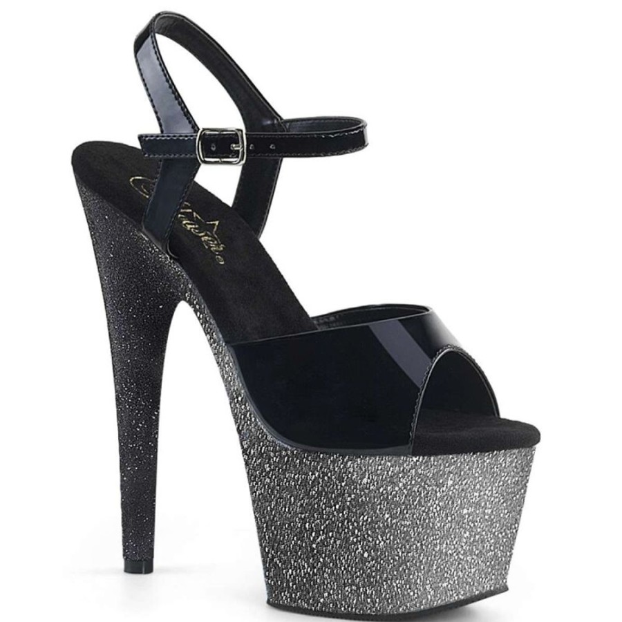 High Heels Pleaser | Pleaser Adore-709Ombre Black Patent/Silver-Black Ombre