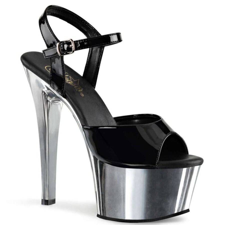 High Heels Pleaser | Pleaser Aspire-609 Black Patent/Silver Chrome