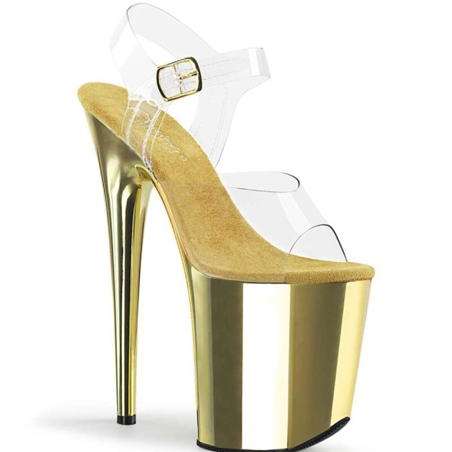 High Heels Pleaser | Pleaser Flamingo-808 Clear/Gold Chrome