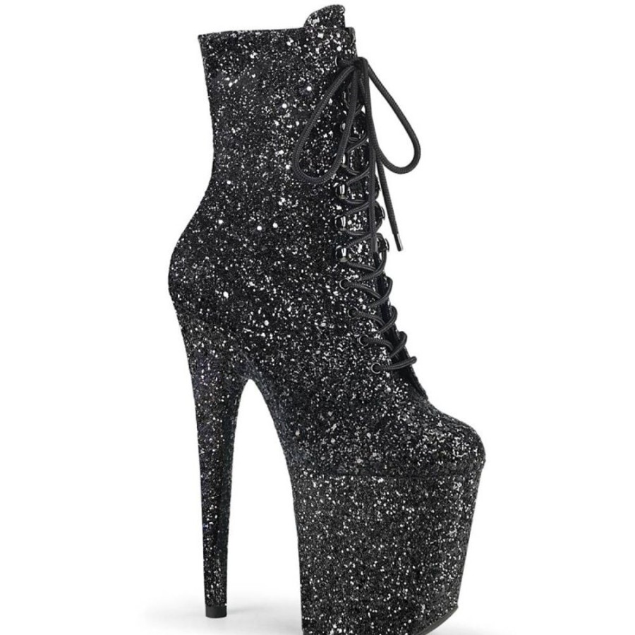 High Heels Pleaser | Pleaser Flamingo-1020Gwr Plateau Ankle Boots Glitter Black