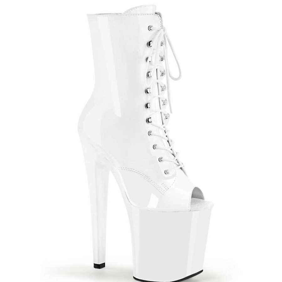 High Heels Pleaser | Pleaser Xtreme-1021 Plateau Ankle Boots Patent White