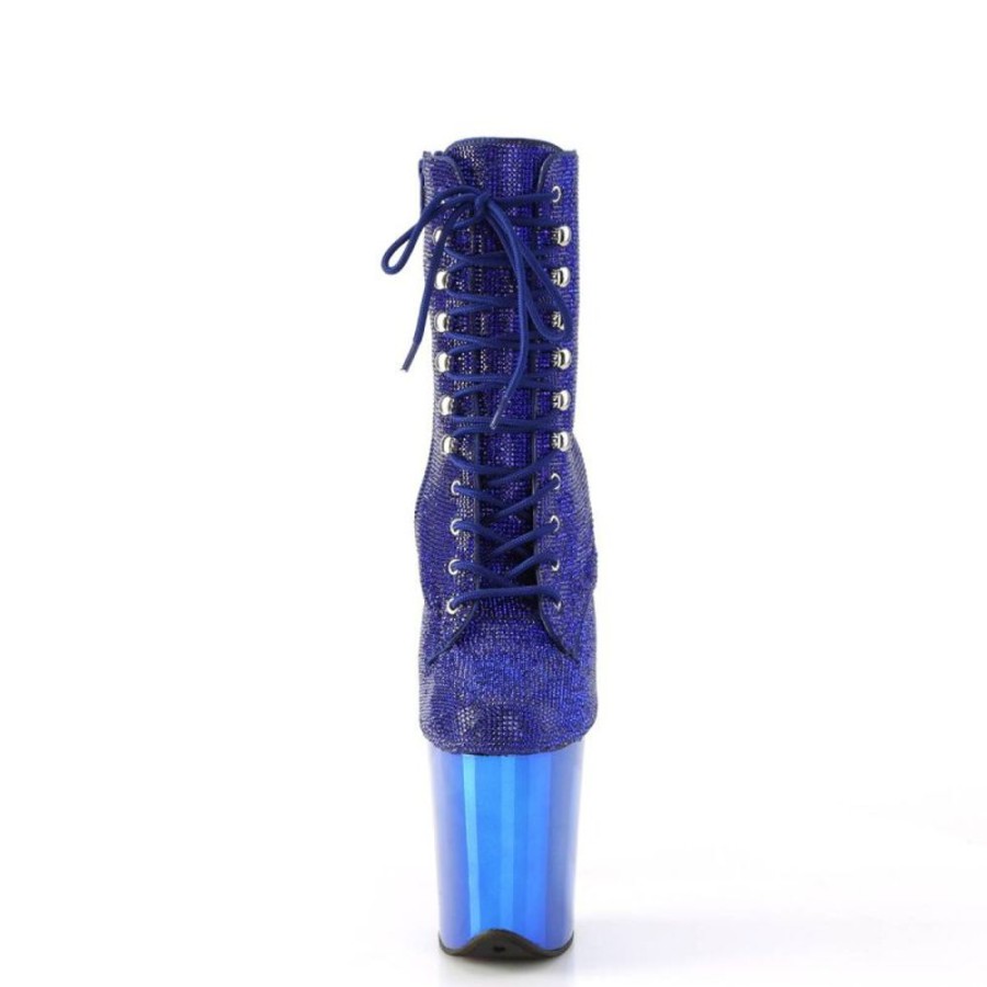 High Heels Pleaser | Pleaser Flamingo-1020Chrs Plateau Ankle Boots Rhinestones Chrome Blue