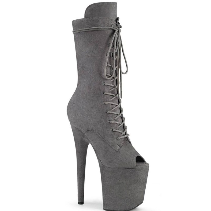 High Heels Pleaser | Pleaser Flamingo-1051Fs Plateau Ankle Boots Faux Suede Grey