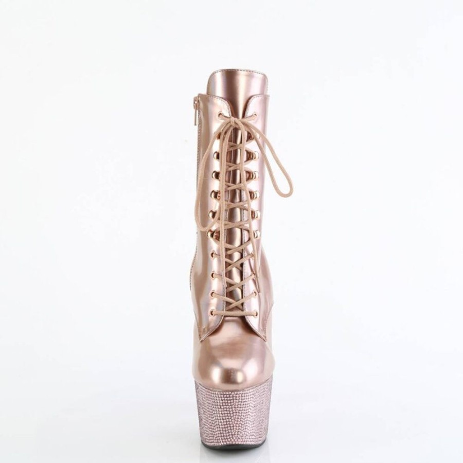 High Heels Pleaser | Pleaser Bejeweled-1020-7 Plateau Ankle Boots Holo Rhinestones Rose Gold