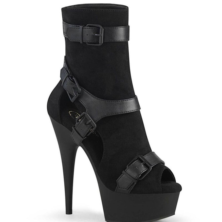 High Heels Pleaser | Pleaser Delight-1037 Plateau Ankle Boots Faux Leather Faux Suede Black