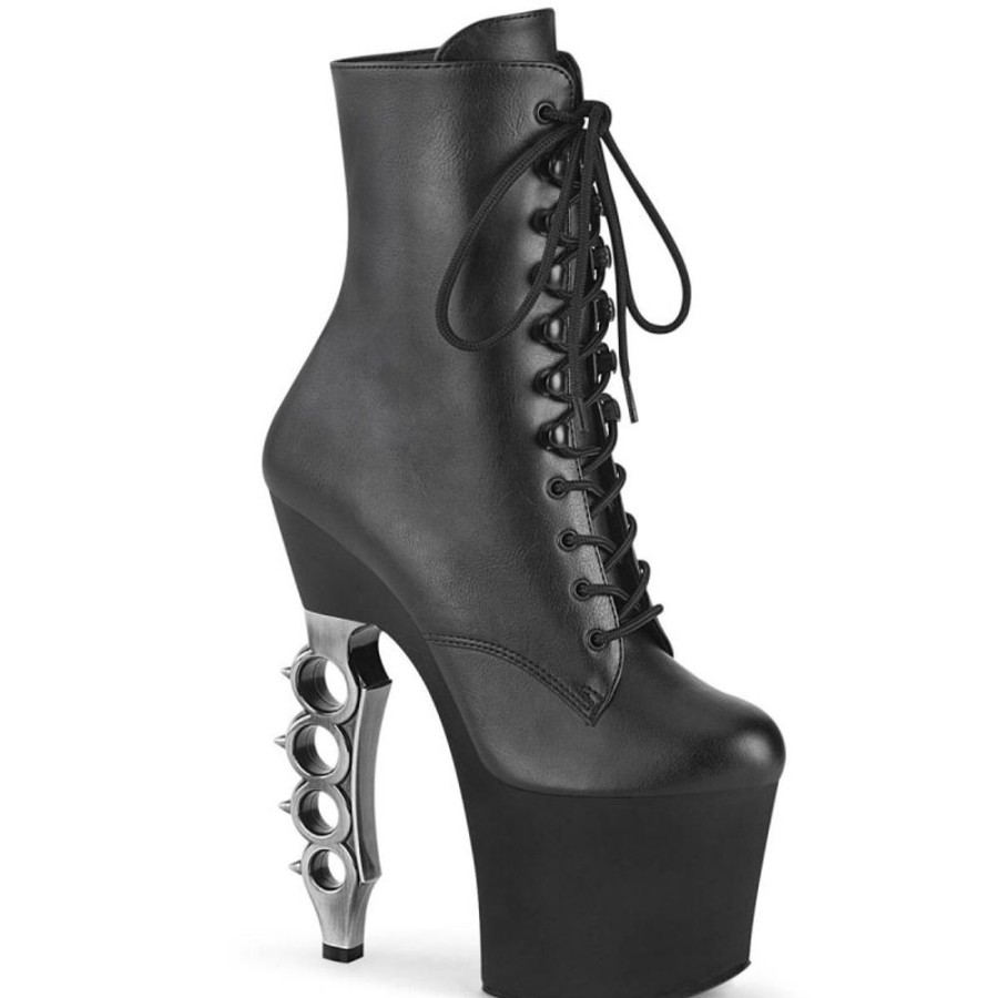 High Heels Pleaser | Pleaser Irongrip-1020 Plateau Ankle Boots Faux Leather Black