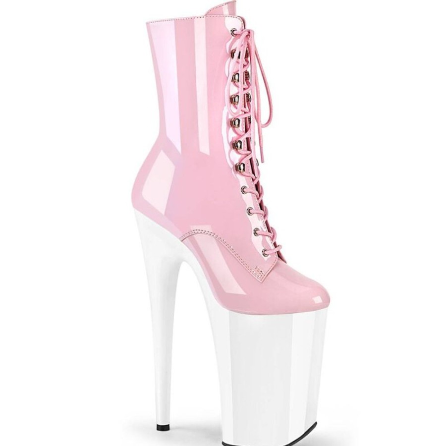 High Heels Pleaser | Pleaser Infinity-1020 Plateau Ankle Boots Patent Light Pink White