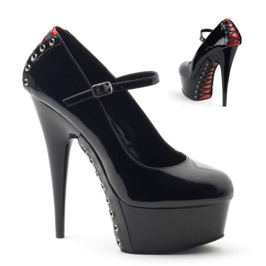 High Heels Pleaser | Pleaser Delight-687Fh Black-Red Patent/Black