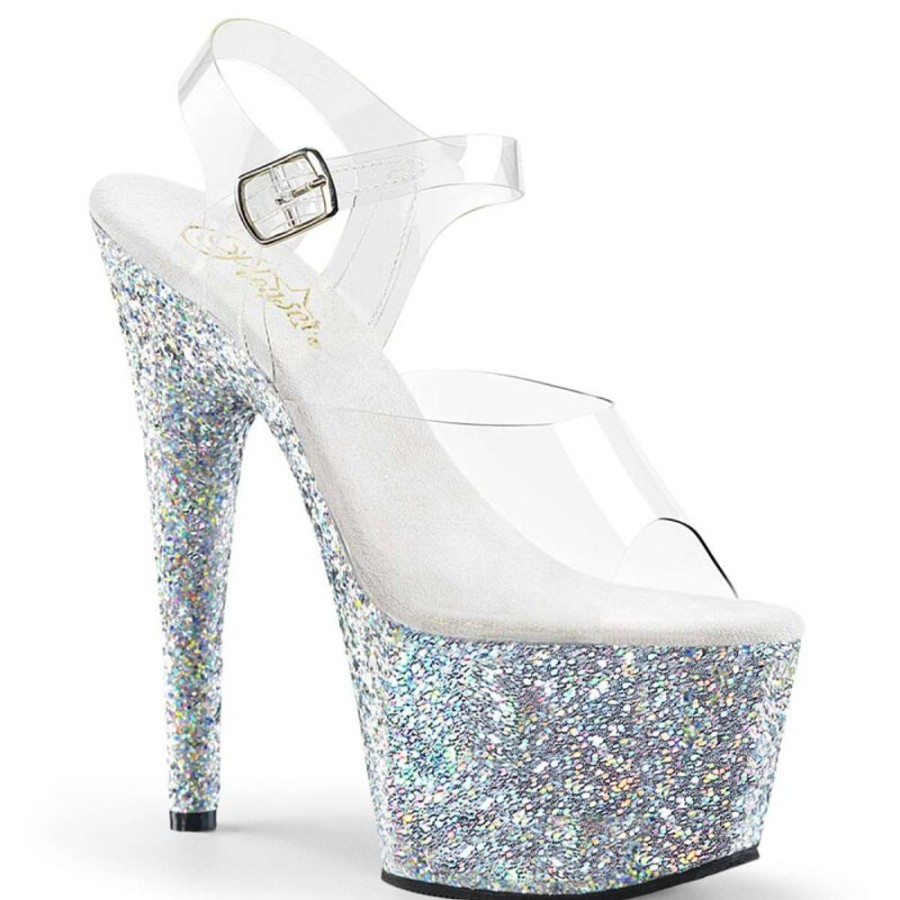 High Heels Pleaser | Pleaser Adore-708Lg Clear/Silver Multi Glitter