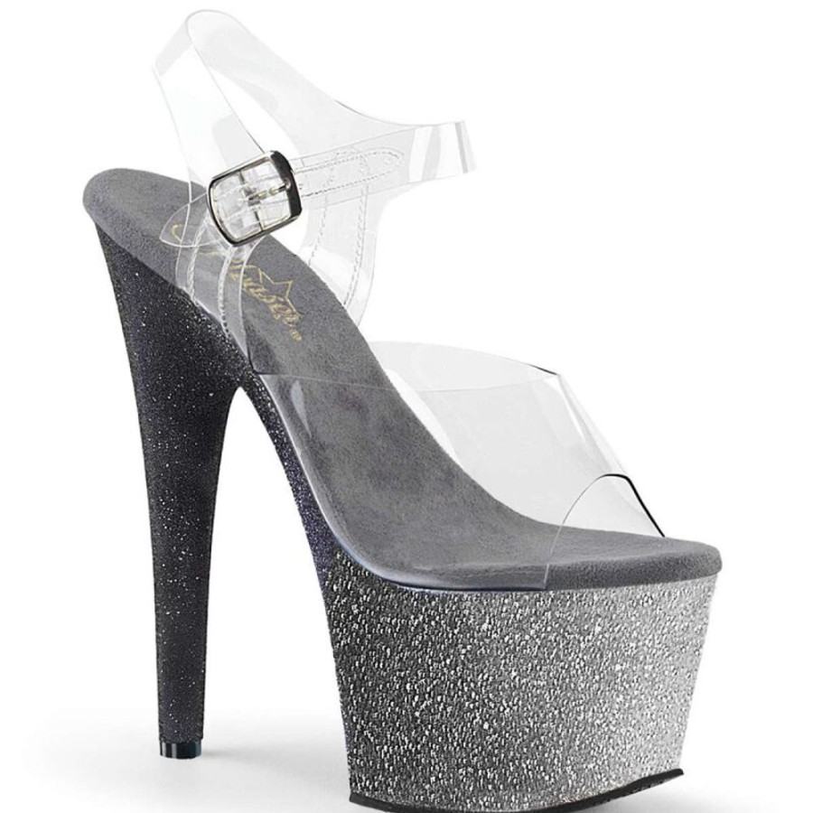 High Heels Pleaser | Pleaser Adore-708Ombre Clear/Silver-Black Ombre