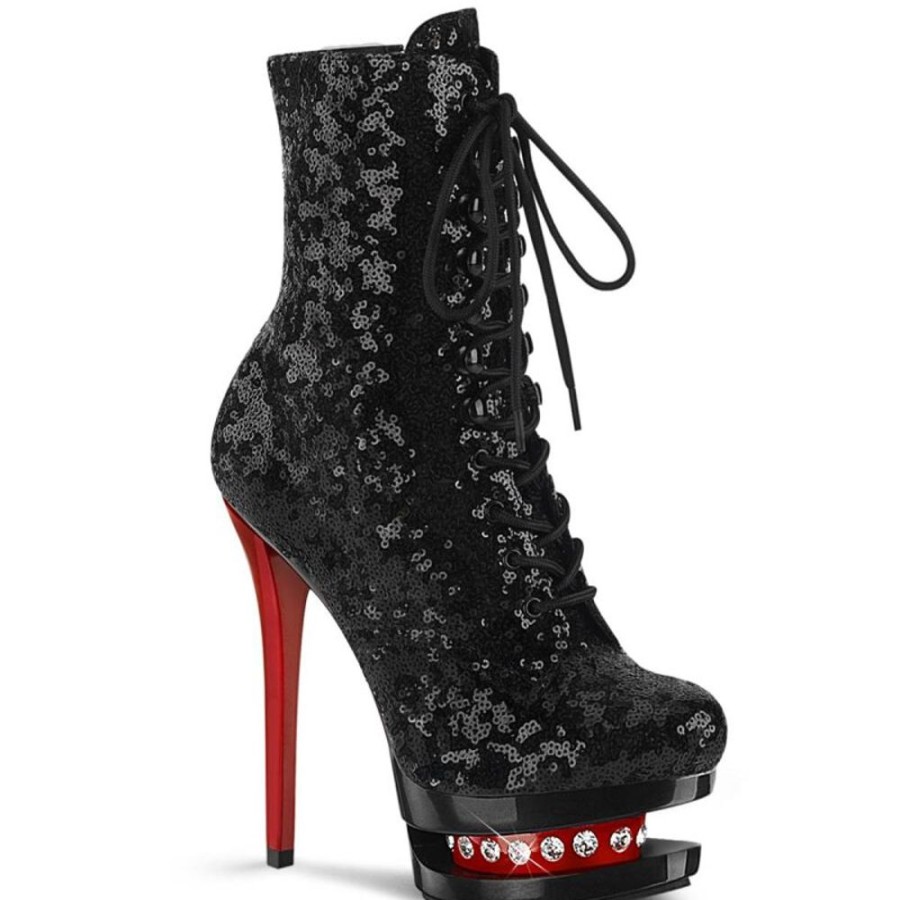 High Heels Pleaser | Pleaser Blondie-R-1020 Plateau Ankle Boots Sequins Black