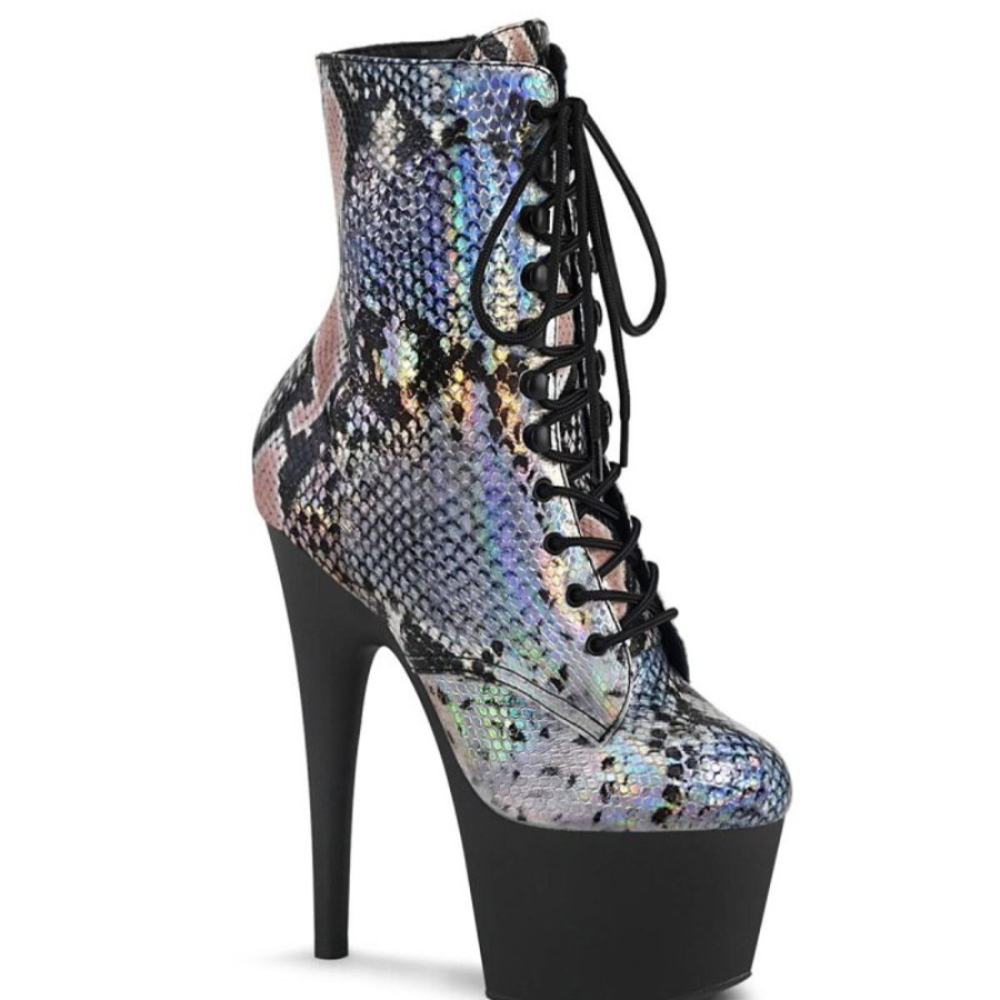 High Heels Pleaser | Pleaser Adore-1020Sp Plateau Ankle Boots Holo Snake Silver Colorful