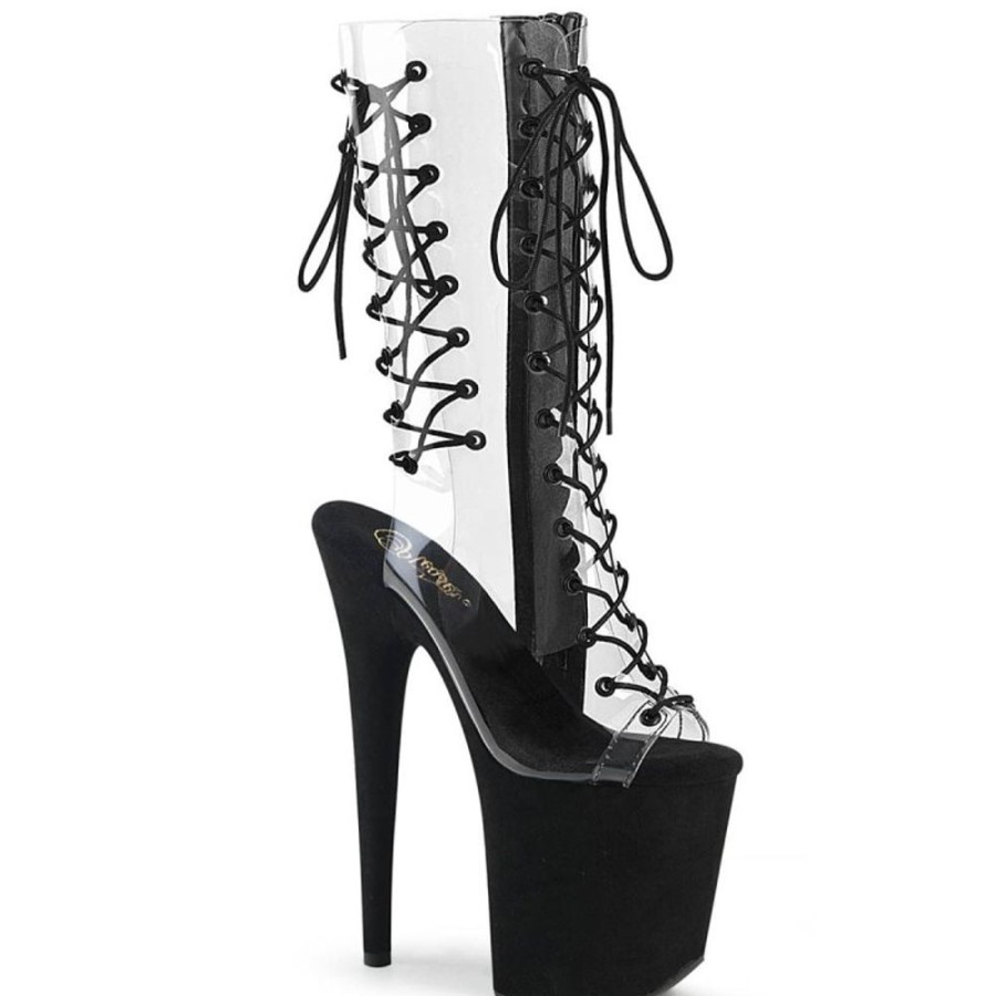 High Heels Pleaser | Pleaser Flamingo-800-60Fs Plateau Ankle Boots Faux Suede Transparent Black