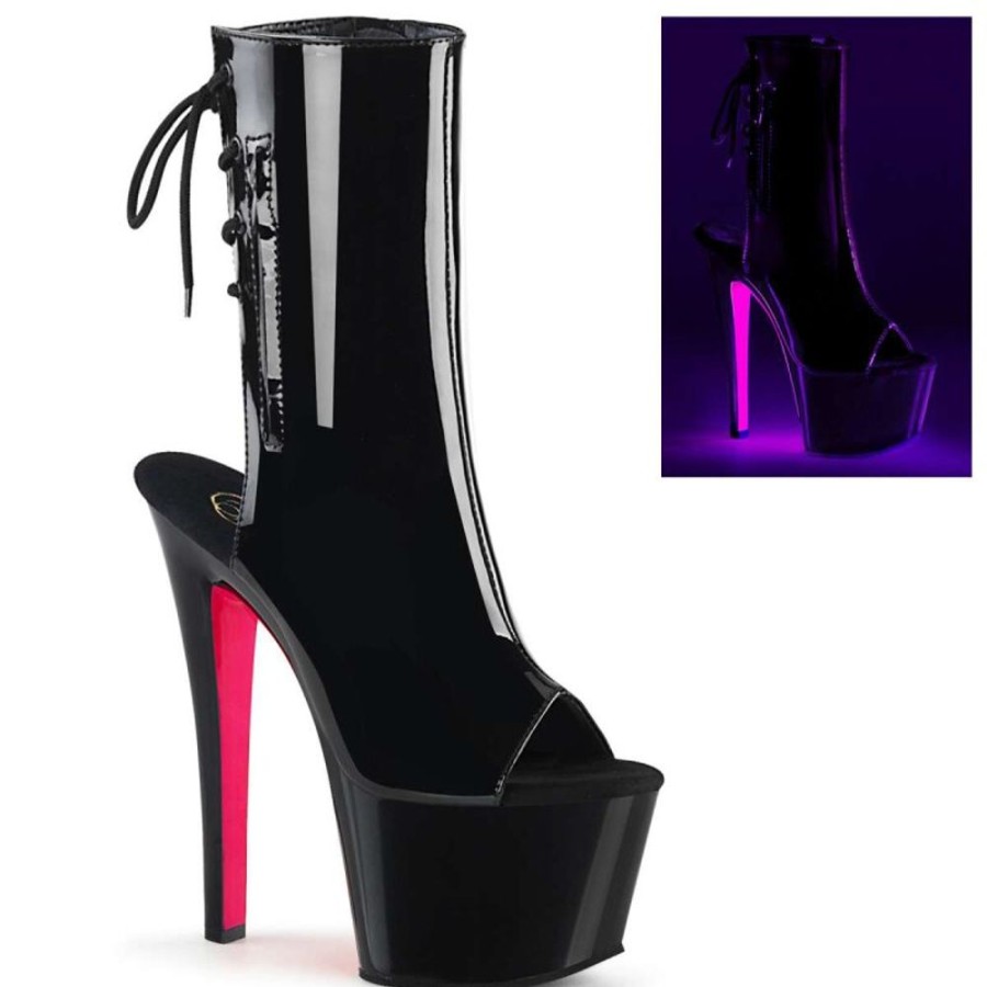 High Heels Pleaser | Pleaser Sky-1018Tt Black Patent/Black-Neon Hot Pink