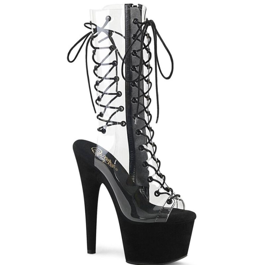 High Heels Pleaser | Pleaser Adore-700-60Fs Plateau Ankle Boots Faux Suede Transparent Black