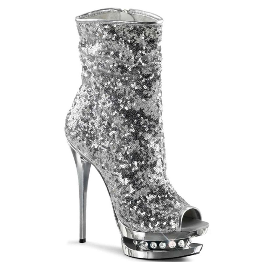 High Heels Pleaser | Pleaser Blondie-R-1008 Silver Sequins/Silver Chrome