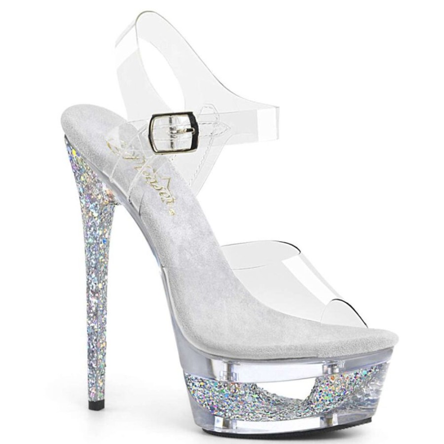 High Heels Pleaser | Pleaser Eclipse-608Gt Clear/Silver Multi Glitter-Clear