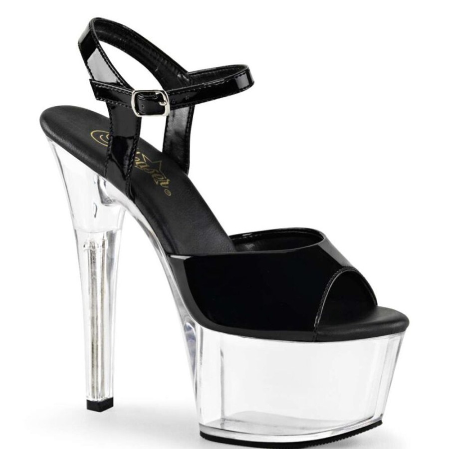 High Heels Pleaser | Pleaser Aspire-609 Black Patent/Clear