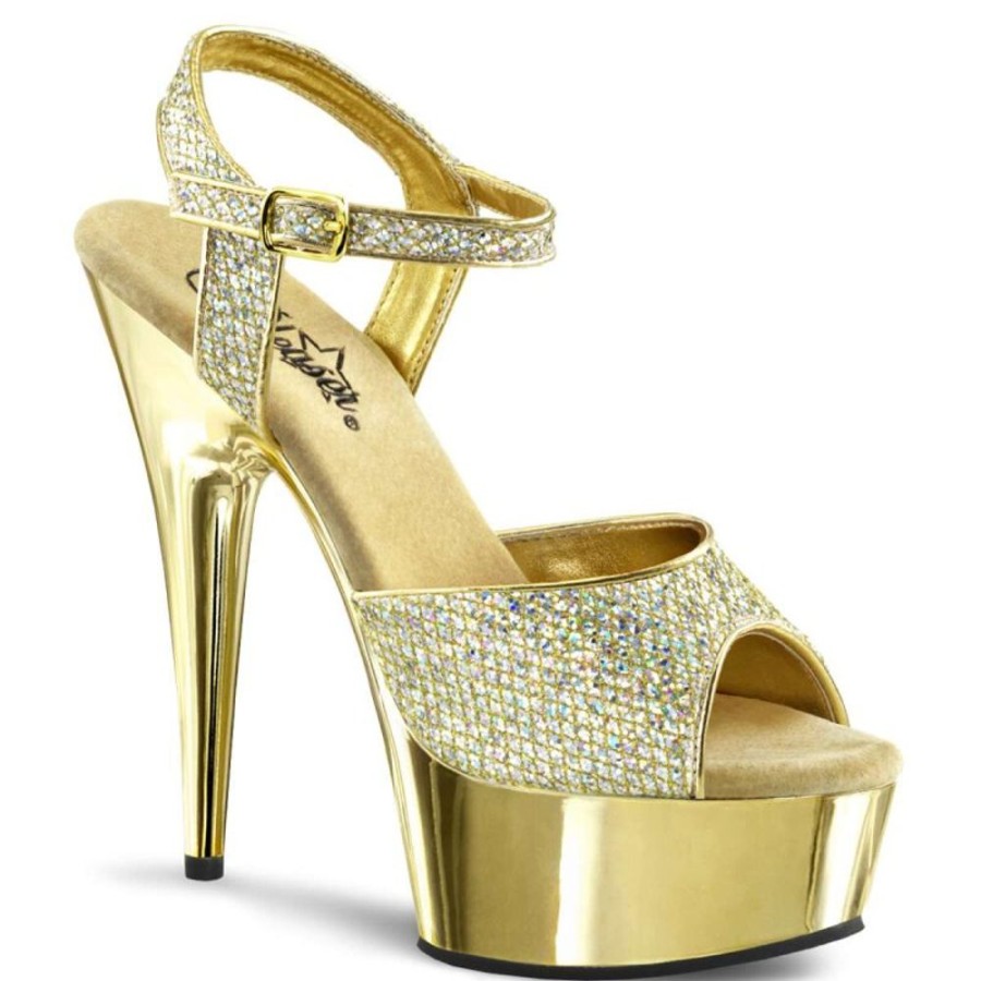 High Heels Pleaser | Pleaser Delight-609G Gold Multi Glitter/Gold Chrome