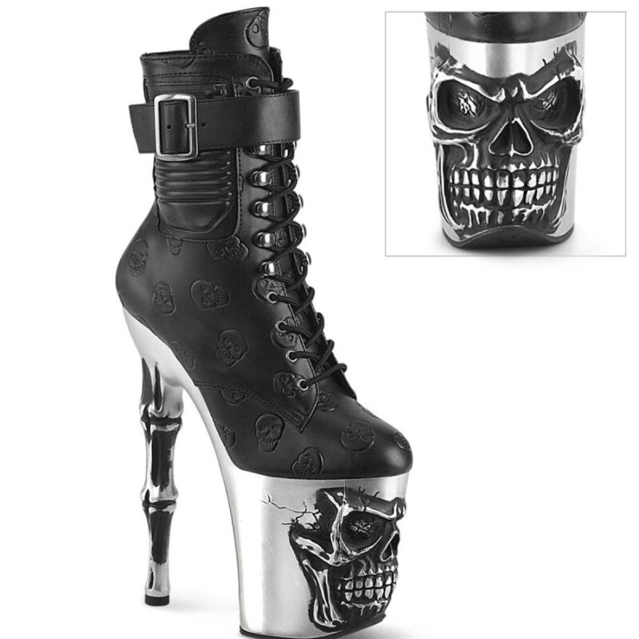 High Heels Pleaser | Pleaser Rapture-1020Str-02 Plateau Ankle Boots Faux Leather Black