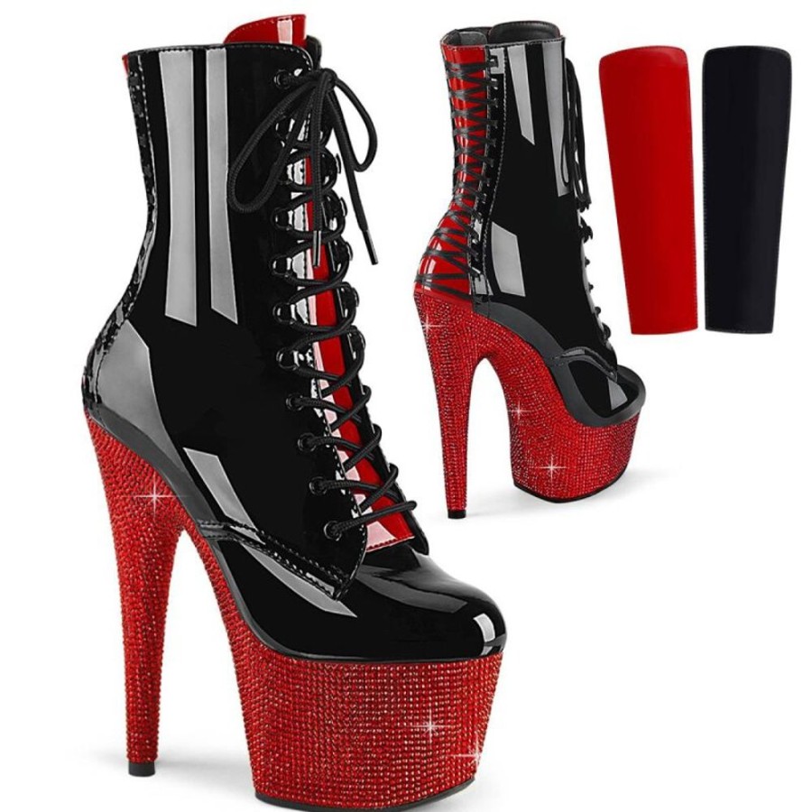 High Heels Pleaser | Pleaser Bejeweled-1020Fh-7 Plateau Ankle Boots Holo Rhinestones Black Red