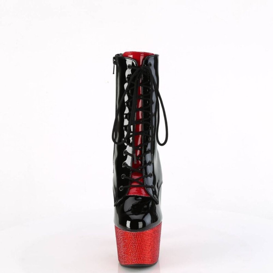 High Heels Pleaser | Pleaser Bejeweled-1020Fh-7 Plateau Ankle Boots Holo Rhinestones Black Red