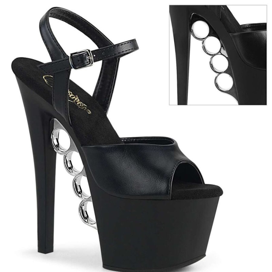 High Heels Pleaser | Pleaser Knucks-709 Black Faux Leather/Black Matte