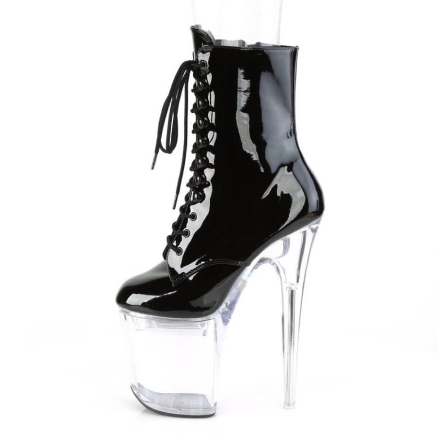 High Heels Pleaser | Pleaser Flashdance-1020-8 Plateau Ankle Boots Patent Black Colorful