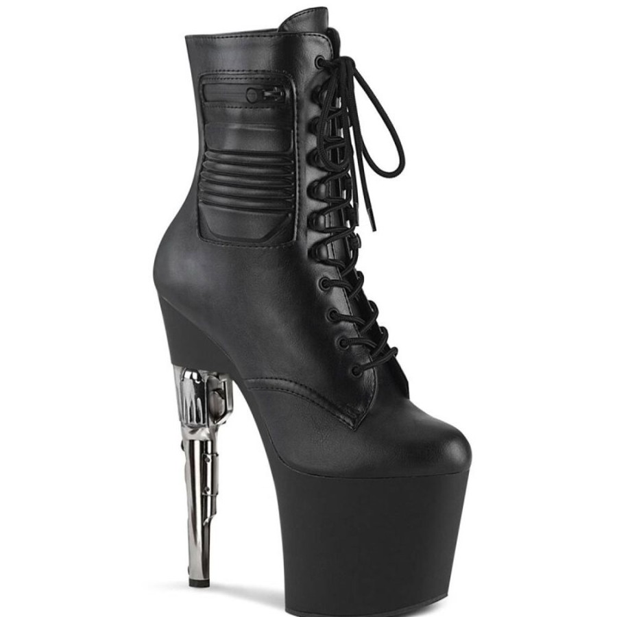 High Heels Pleaser | Pleaser Bondgirl-1020Pk Plateau Ankle Boots Faux Leather Black