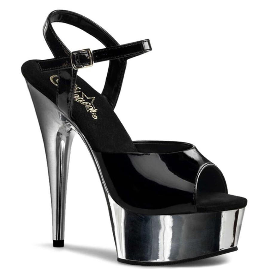 High Heels Pleaser | Pleaser Delight-609 Black/Silver Chrome