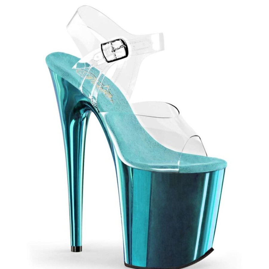 High Heels Pleaser | Pleaser Flamingo-808 Clear/Turquoise Chrome