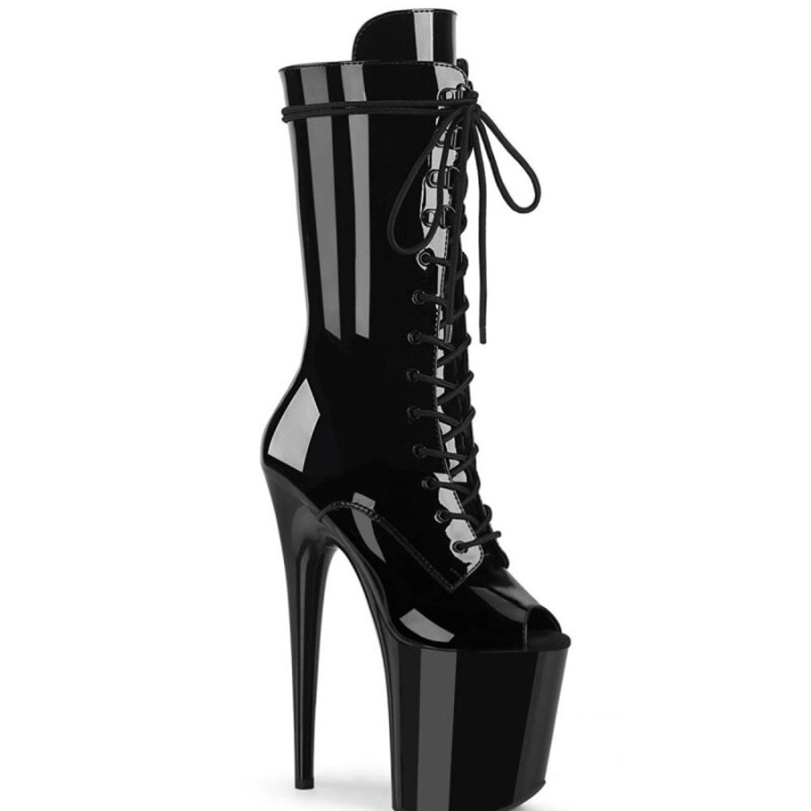 High Heels Pleaser | Pleaser Flamingo-1051 Plateau Ankle Boots Patent Black