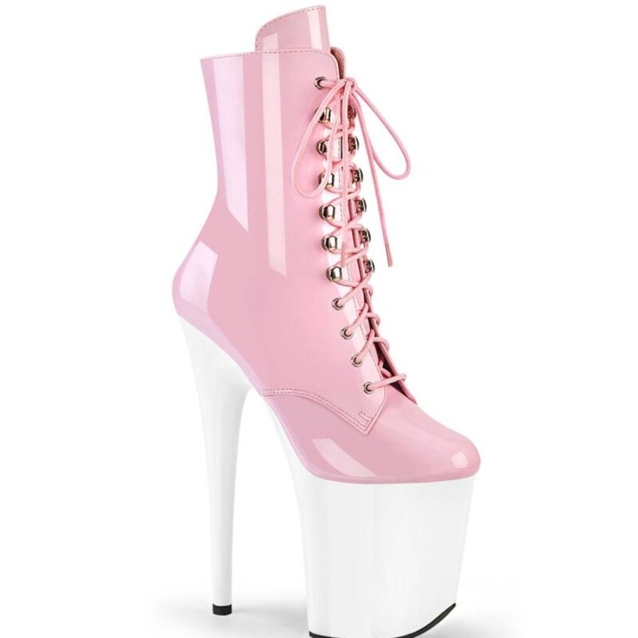 High Heels Pleaser | Pleaser Flamingo-1020 Plateau Ankle Boots Patent Light Pink