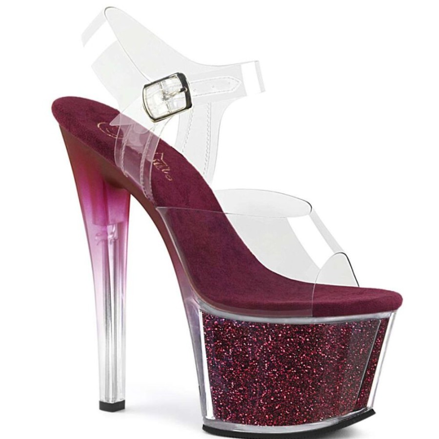 High Heels Pleaser | Pleaser Sky-308G-T Clear/Berry Glitter Inserts