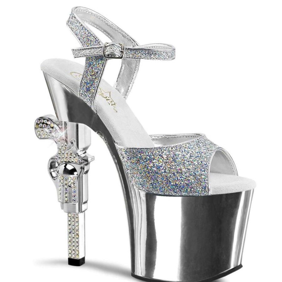 High Heels Pleaser | Pleaser Revolver-709G Silver Multi Glitter/Silver Chrome