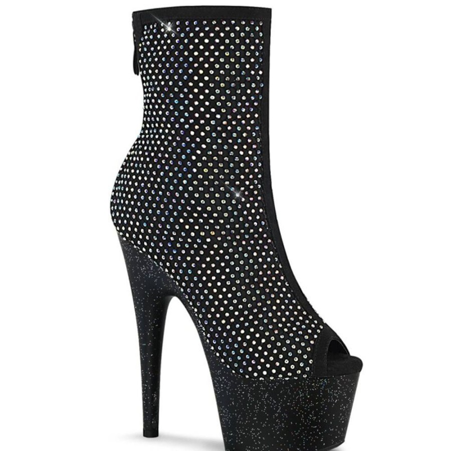 High Heels Pleaser | Pleaser Adore-1031Gm Plateau Ankle Boots Rhinestones Mesh Black