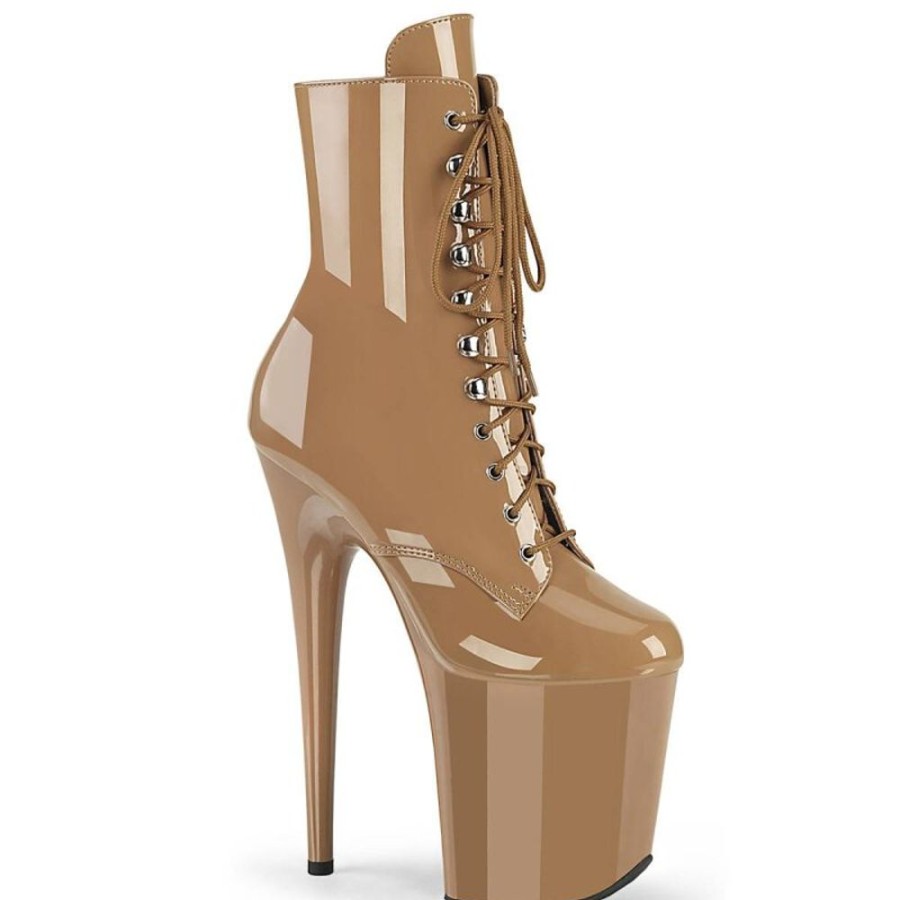 High Heels Pleaser | Pleaser Flamingo-1020 Plateau Ankle Boots Patent Nude