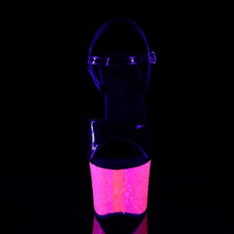 High Heels Pleaser | Pleaser Sky-309Uvlg Black Patent/Neon Hot Pink Glitter