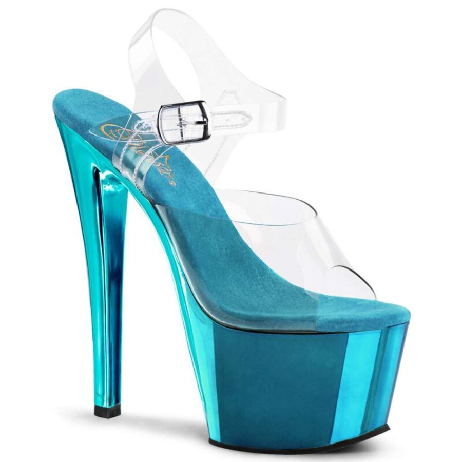 High Heels Pleaser | Pleaser Sky-308 Clear/Turquoise Chrome