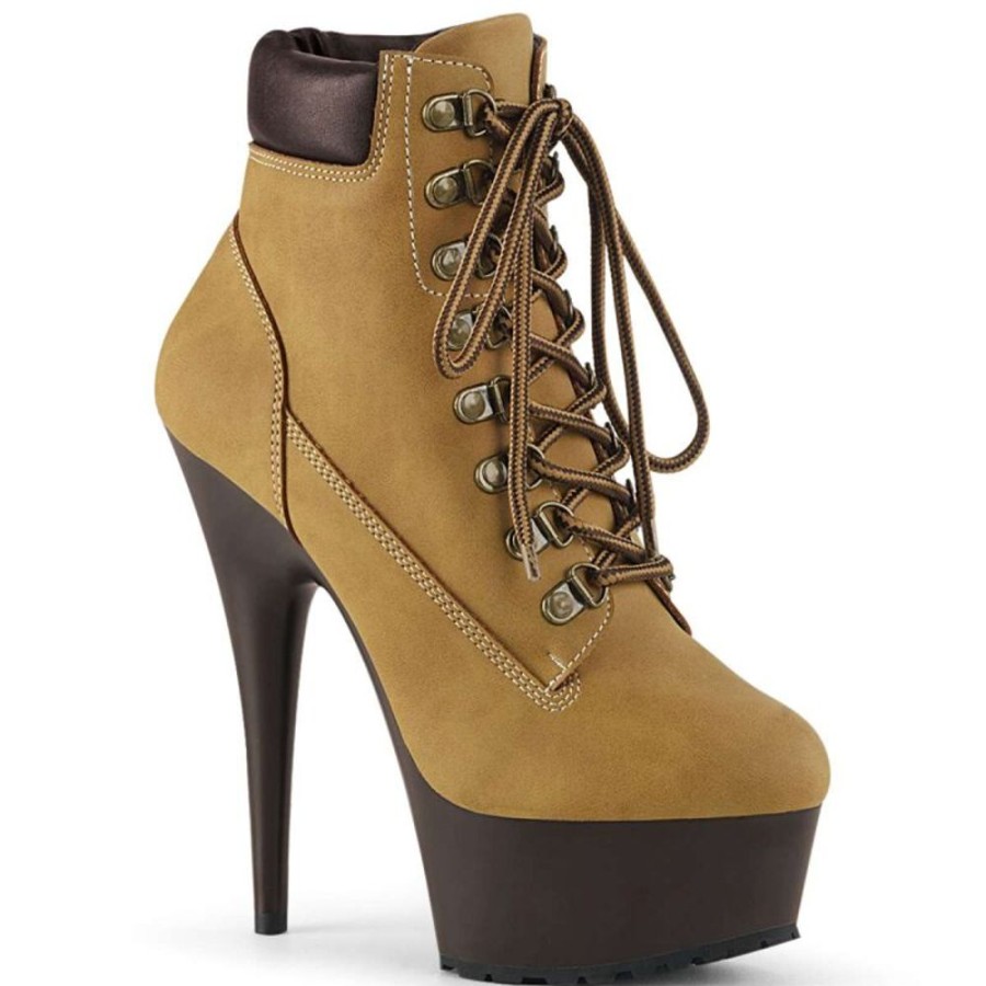 High Heels Pleaser | Pleaser Delight-600Tl-02 Tan Nubuck Faux Leather/Dark Brown Matte