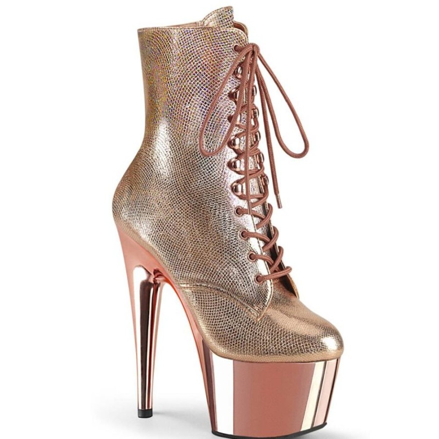 High Heels Pleaser | Pleaser Adore-1020 Plateau Ankle Boots Metallic Chrome Gold