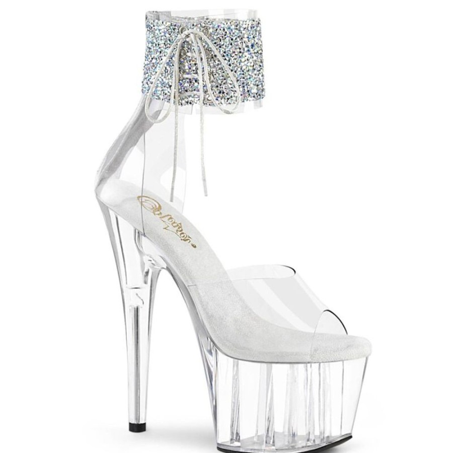 High Heels Pleaser | Pleaser Adore-724Rs-02 Plateau Sandalettes Rhinestones Transparent