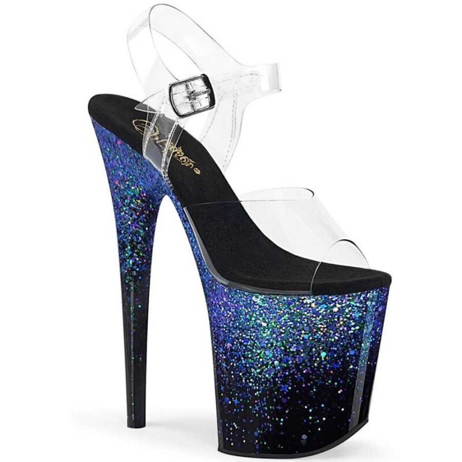 High Heels Pleaser | Pleaser Flamingo-808Ss Clear/Black-Blue Multi Glitter