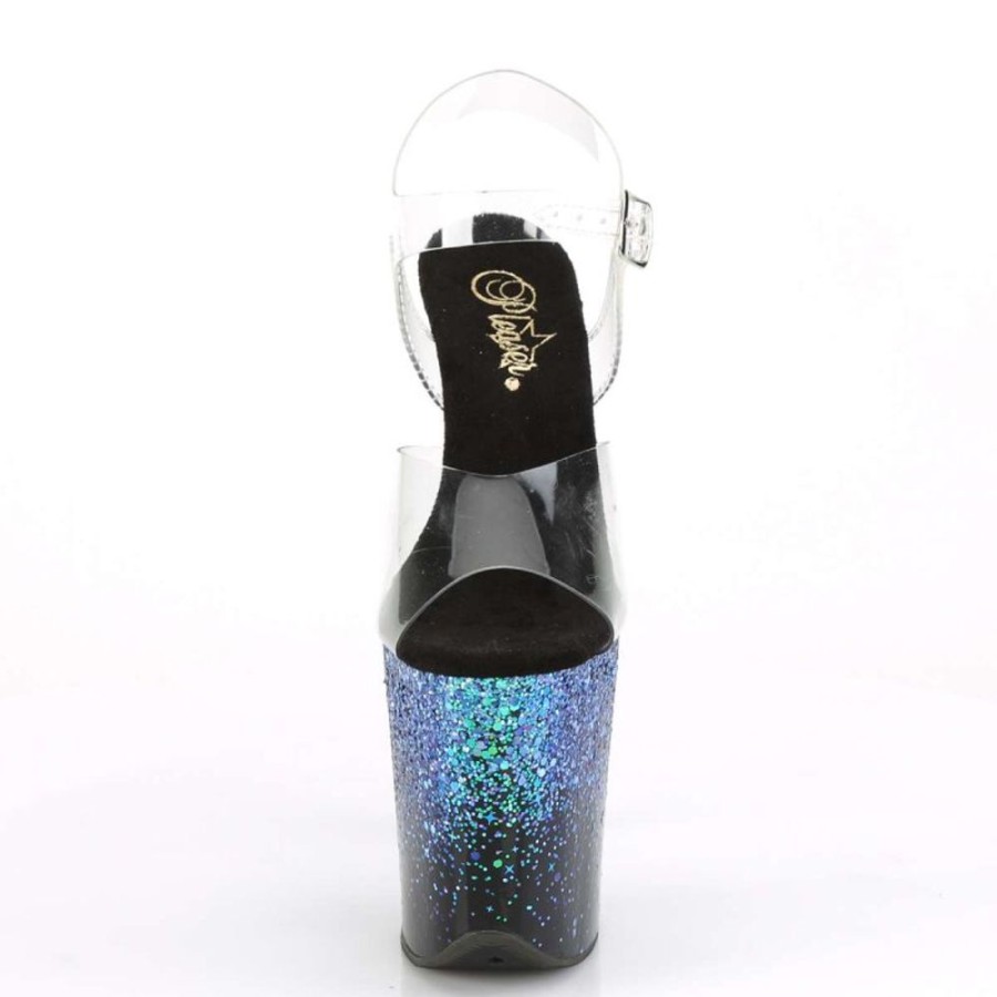 High Heels Pleaser | Pleaser Flamingo-808Ss Clear/Black-Blue Multi Glitter