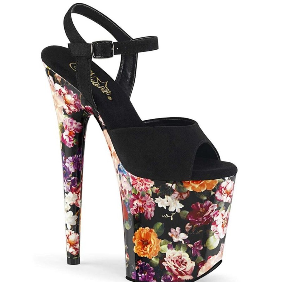 High Heels Pleaser | Pleaser Flamingo-809Wr Black Faux Suede/Flower Print Wrapped