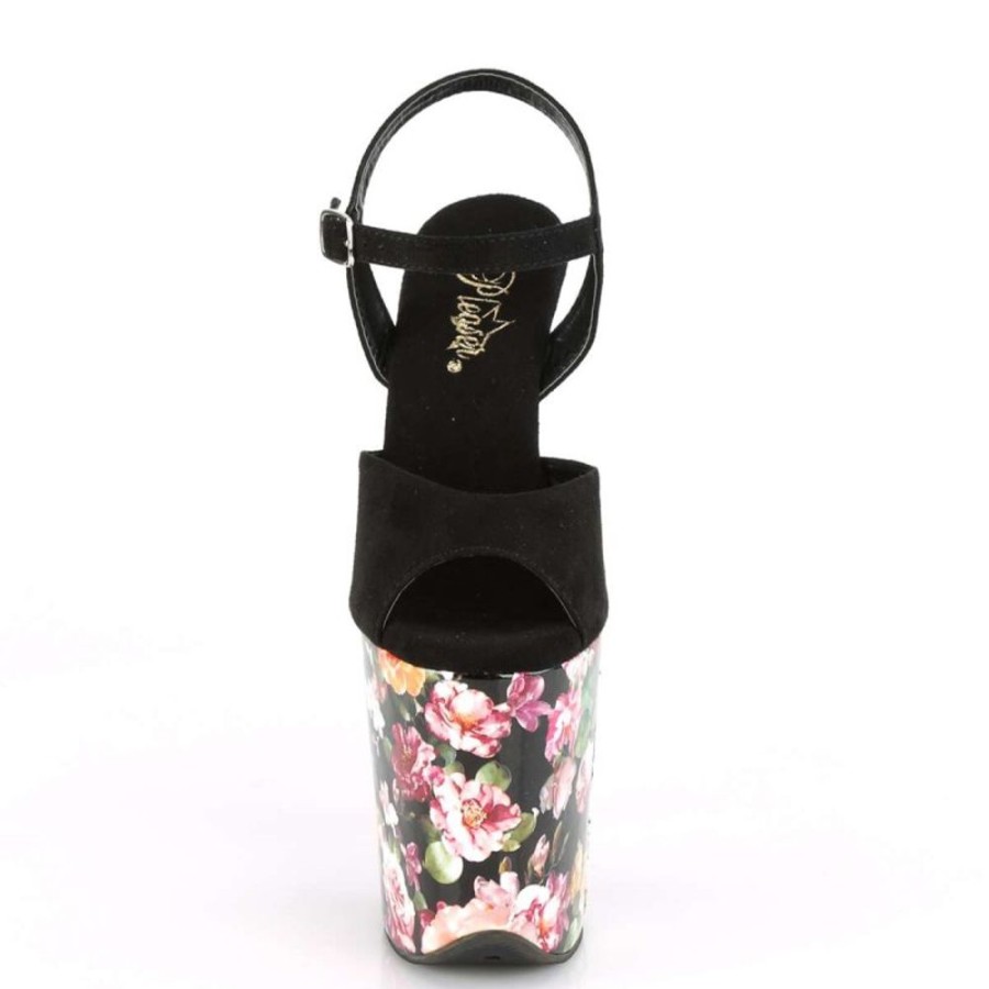 High Heels Pleaser | Pleaser Flamingo-809Wr Black Faux Suede/Flower Print Wrapped