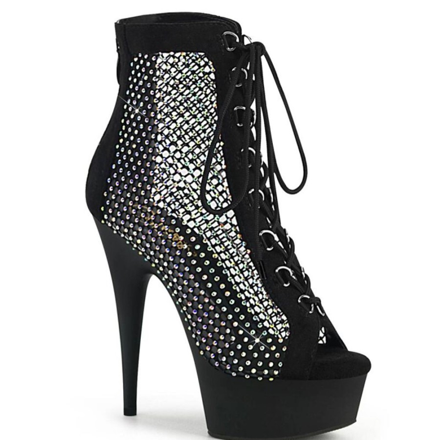 High Heels Pleaser | Pleaser Delight-600-33Rm Plateau Ankle Boots Faux Suede Rhinestones Black