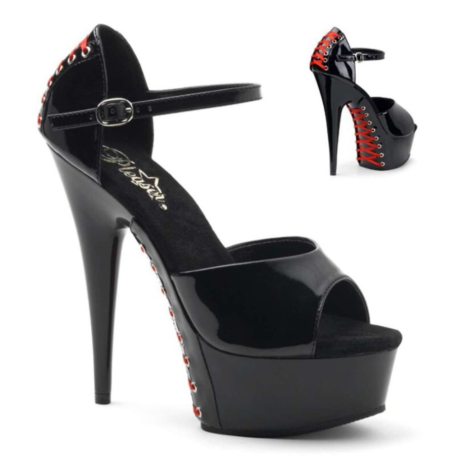 High Heels Pleaser | Pleaser Delight-660Fh Black Patent/Black (Red Lace)