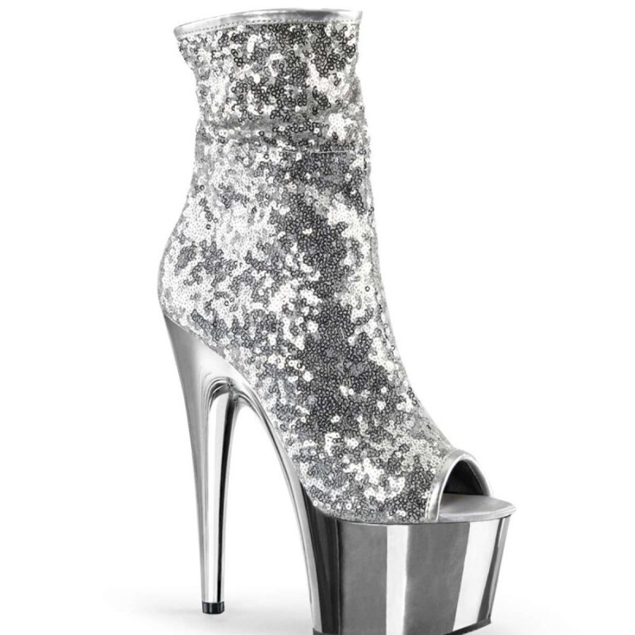 High Heels Pleaser | Pleaser Adore-1008Sq Silver Sequins/Silver Chrome